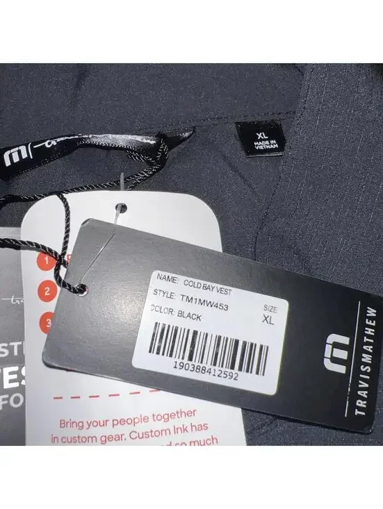 Travis Mathew Golf Vest Men’s XL Black Cold Bay Full Zip Logo New - Picture 4 of 5